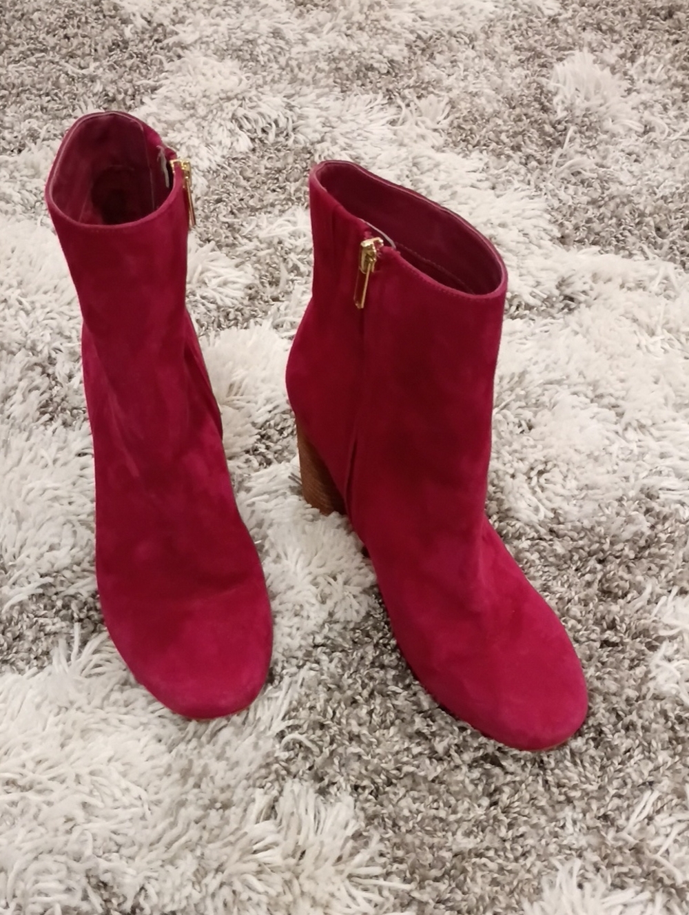 Sam Edelman Wine Colored Suede Ankle Booties with Gold Zip